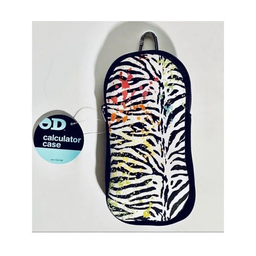 NWT Zebra Padded makeup Brushes Cosmetics Calculator Zippered bag Hanger Clip